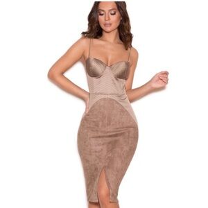House of CB Andreia Satin & Suedette Bodycon Dress-sz small